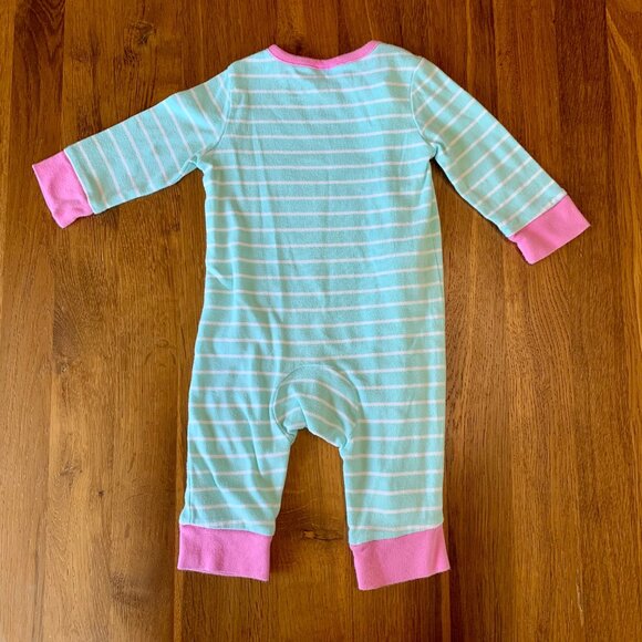 BABY BODEN Striped Apple Onesie Girls 3-6M Green Infant Cotton Applique Romper - Picture 2 of 7